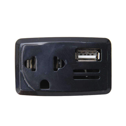 Silver Millie mobile power inverter for cars with USB ports, converts DC 12-24V to AC power for mobile and laptop devices.