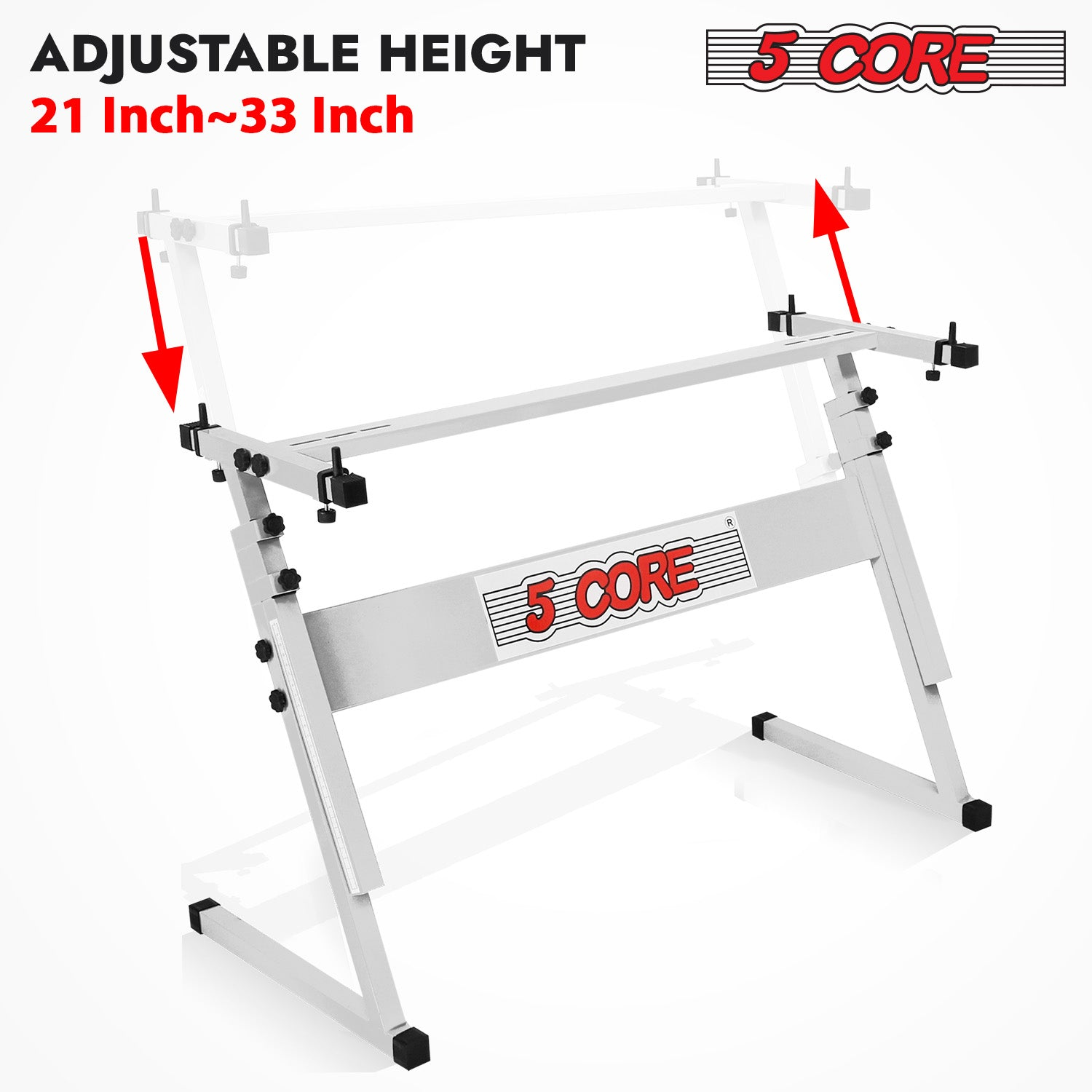 Start2Finish 5 core adjustable Z-style keyboard stand with foldable metal design, 21-33 inches height, supports up to 330 lbs.