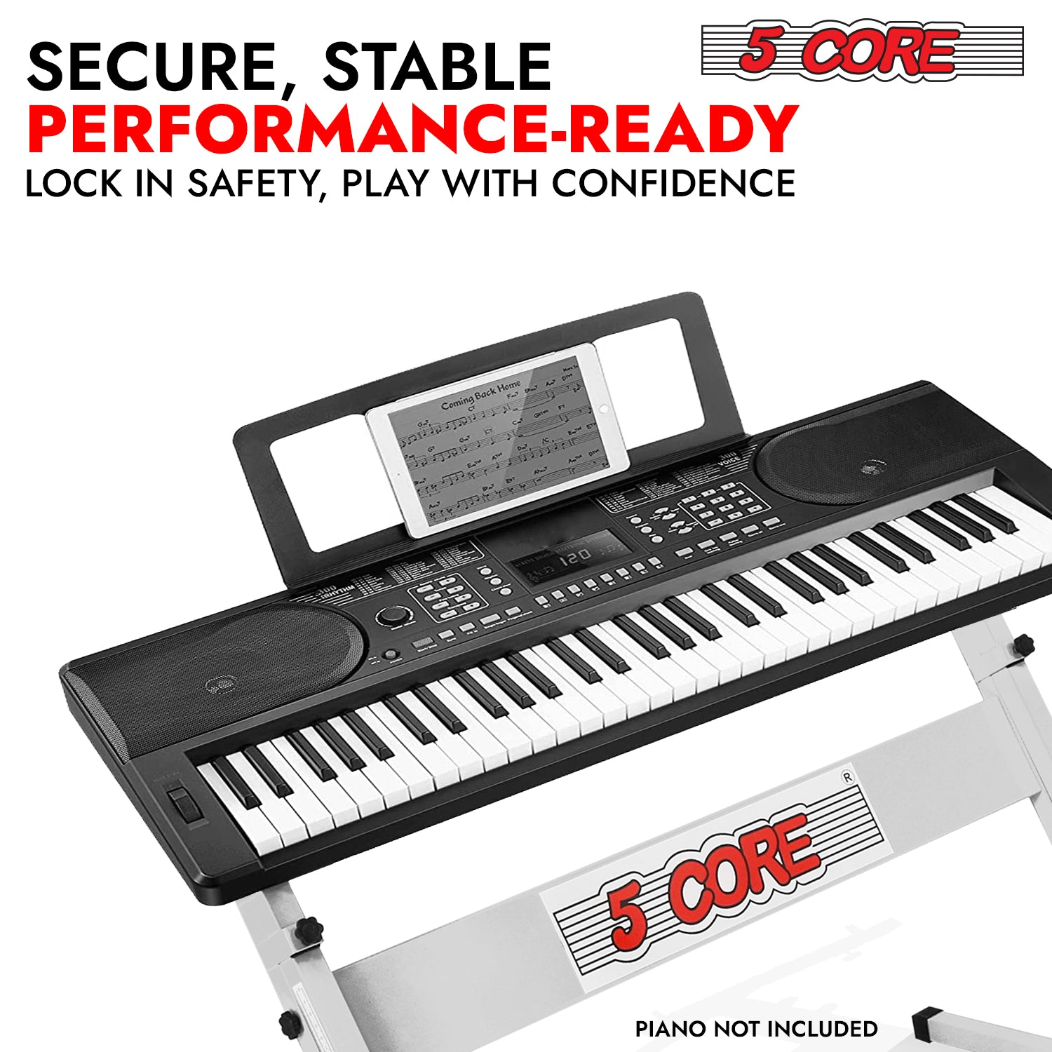 Adjustable 5 core Z-style metal keyboard stand by Start2Finish with foldable design, supports electric pianos up to 330 lbs.