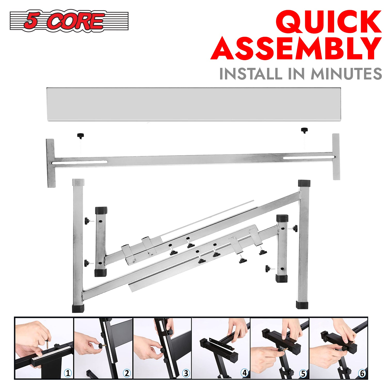 Start2Finish 5 Core adjustable Z-style keyboard stand with metal construction, foldable design, 21-33 inch height, supports 330 lbs.