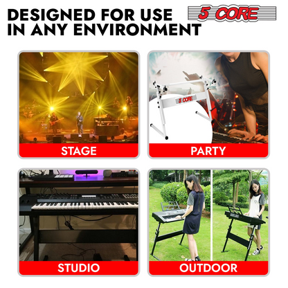 Start2Finish 5 Core adjustable Z-style keyboard stand for electric pianos, foldable metal riser, supports up to 330 lbs.
