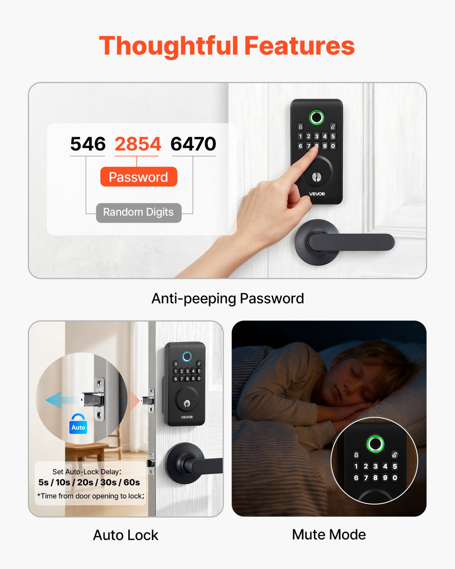 Start2Finish VEVOR fingerprint door lock set with handle, matte black electronic biometric deadbolt and keyless entry system.