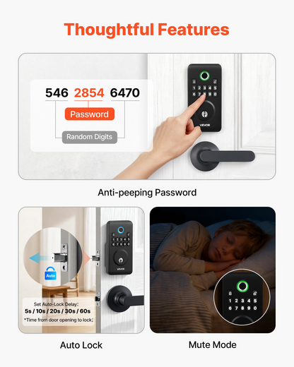 Start2Finish VEVOR fingerprint door lock set with handle, matte black electronic biometric deadbolt and keyless entry system.
