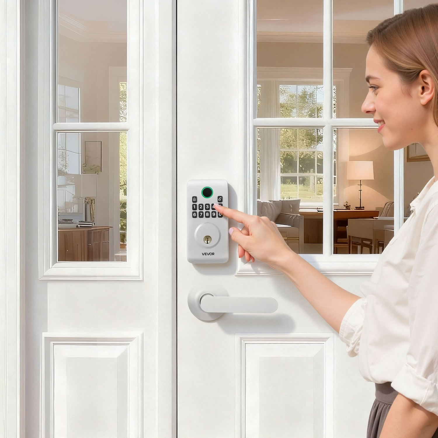 Start2Finish VEVOR keyless entry door lock with keypad, handle set, silver finish, electronic deadbolt, auto lock, and anti-peeking feature.