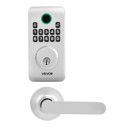 Start2Finish VEVOR keyless entry door lock with handle set, electronic keypad, silver finish, auto lock, and easy-grip lever handles.