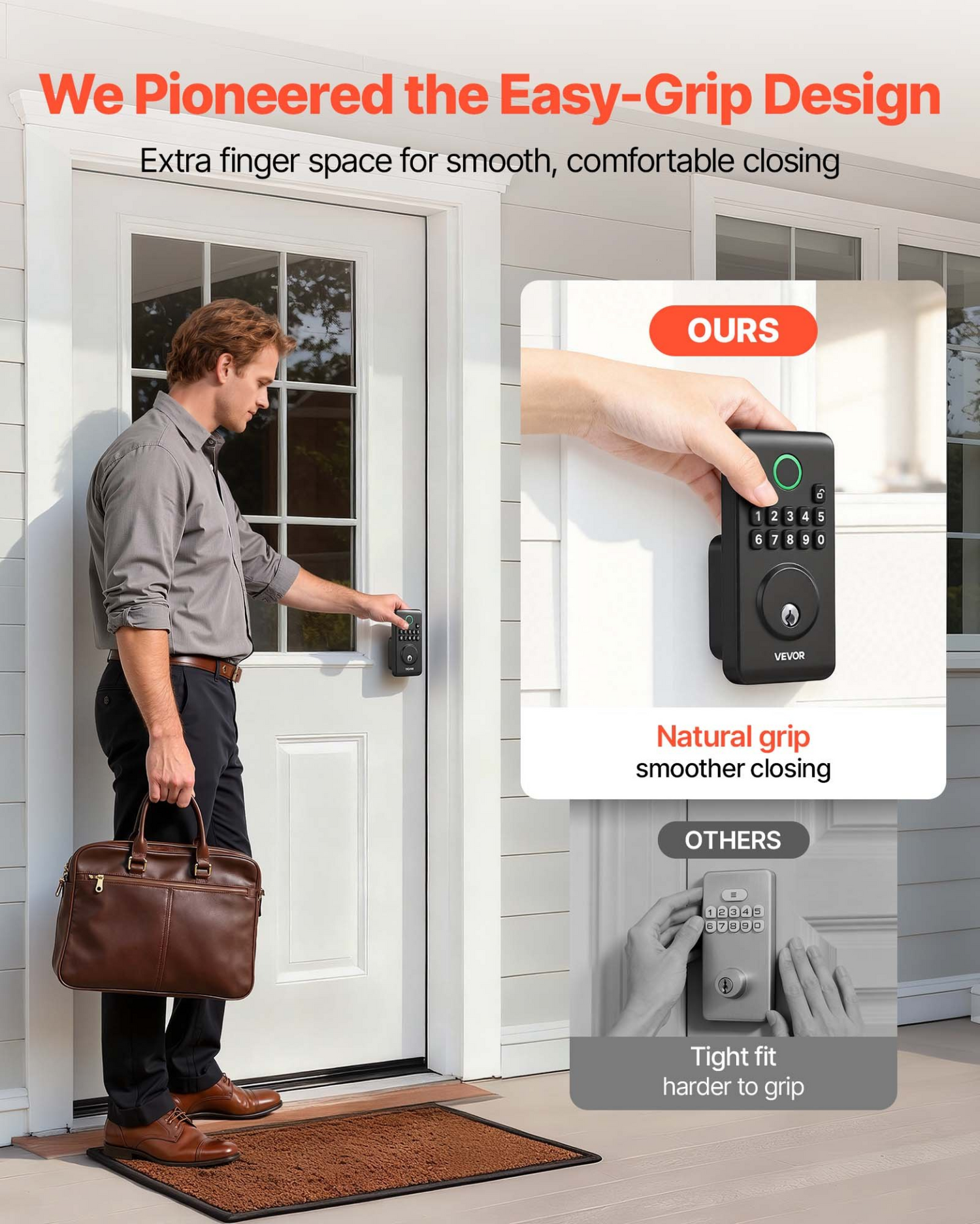 Start2Finish VEVOR keyless entry door lock with backlit keypad, electronic deadbolt, auto lock, and customizable user codes in matte black.