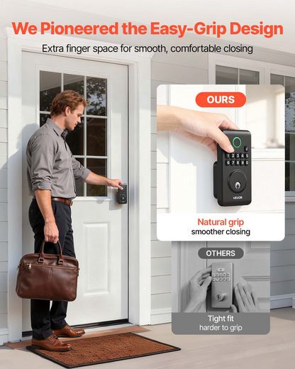 Start2Finish VEVOR keyless entry door lock with backlit keypad, electronic deadbolt, auto lock, and customizable user codes in matte black.