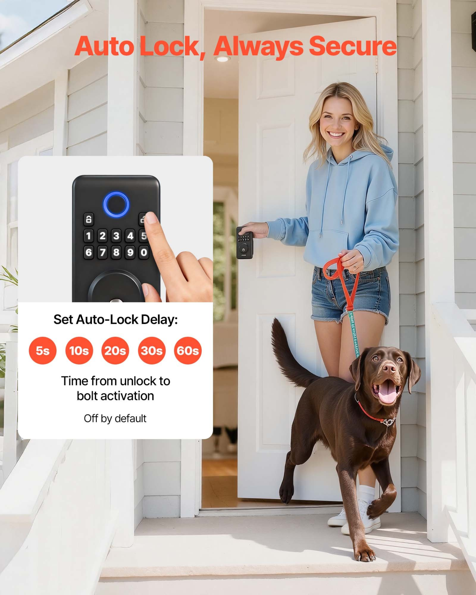 Start2Finish VEVOR keyless entry door lock with backlit keypad, electronic deadbolt, auto lock, and anti-peeking password in matte black.