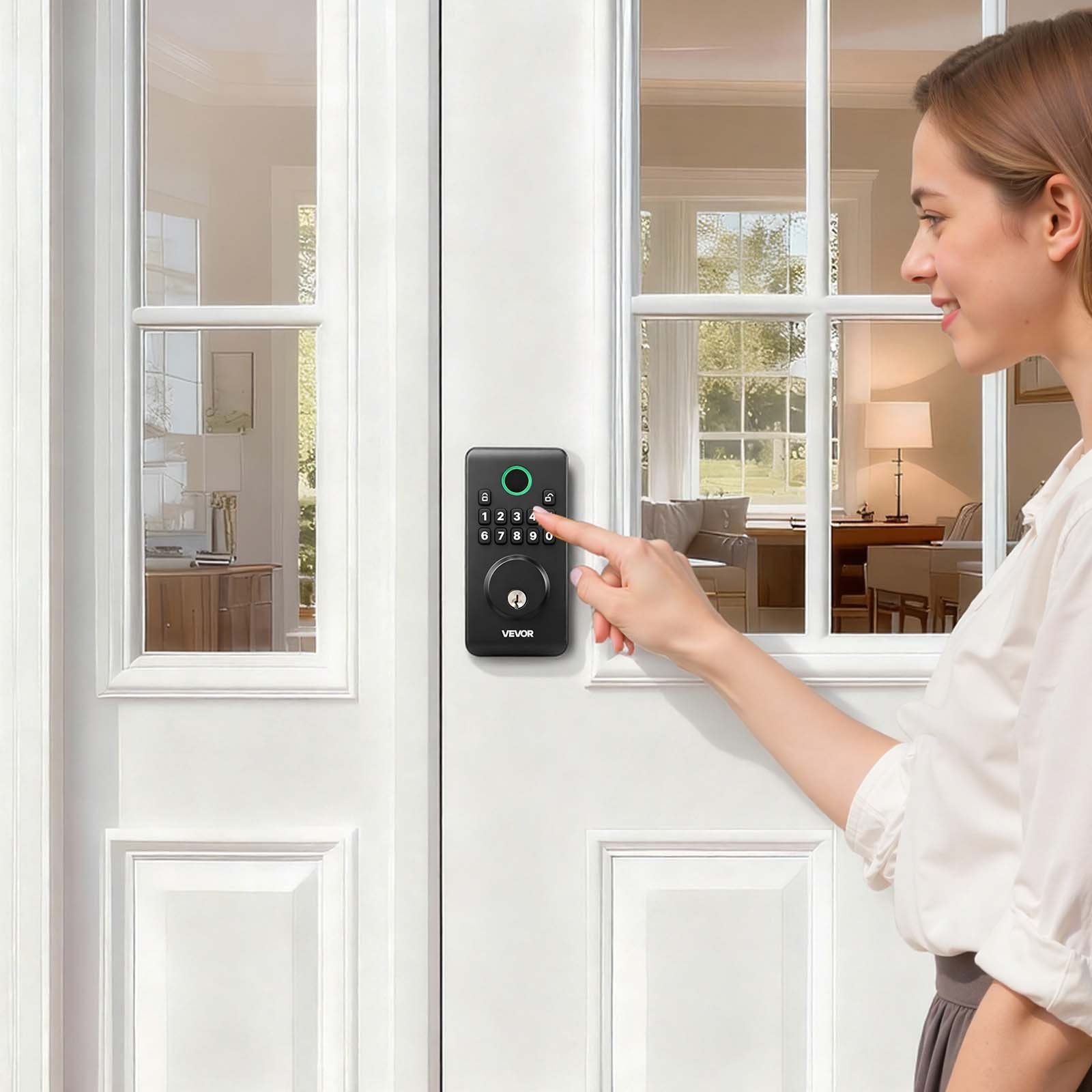 Start2Finish VEVOR electronic keyless entry door lock with backlit keypad, matte black, auto lock, customizable codes, and easy-grip design.