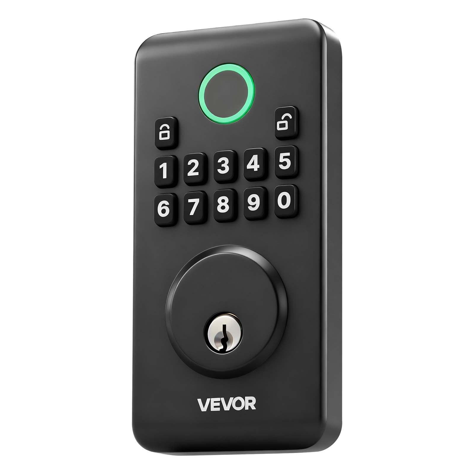 Start2Finish VEVOR keyless entry door lock with backlit keypad, electronic deadbolt, auto lock, and anti-peeking password in matte black.