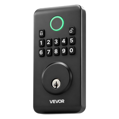 Start2Finish VEVOR keyless entry door lock with backlit keypad, electronic deadbolt, auto lock, and anti-peeking password in matte black.