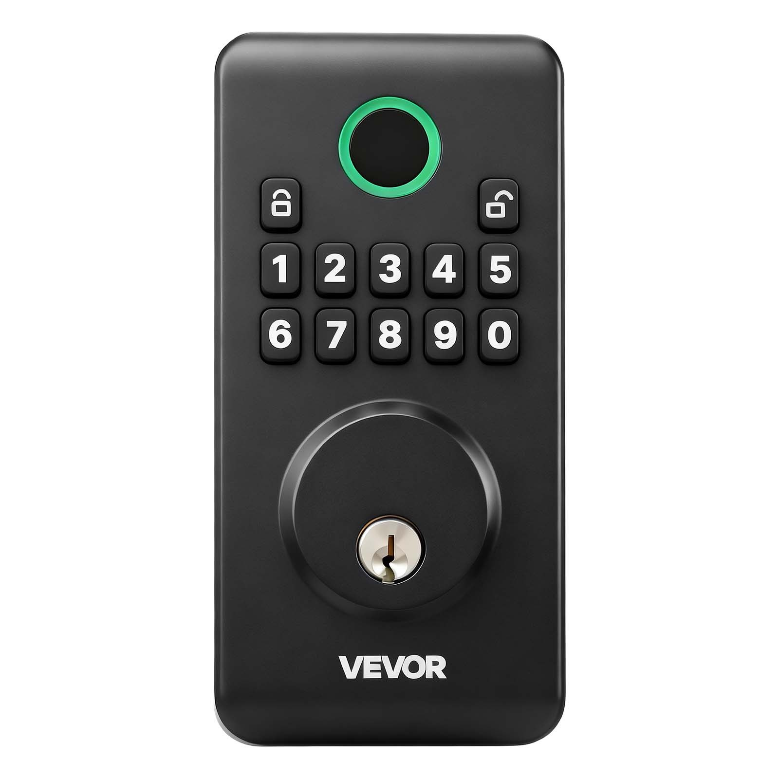 Start2Finish VEVOR keyless entry door lock with backlit keypad, electronic deadbolt, anti-peeking password, matte black finish.