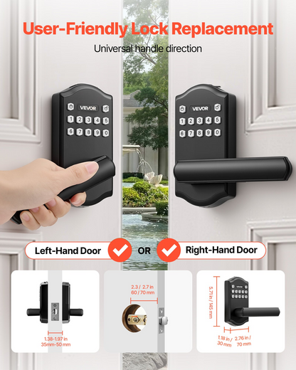 Start2Finish VEVOR keyless entry door lock with handle, matte black electronic lever with keypad and customizable user codes.
