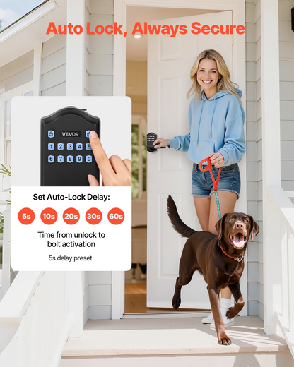 Start2Finish VEVOR keyless entry door lock with matte black electronic handle, keypad, and customizable user codes for secure home access.
