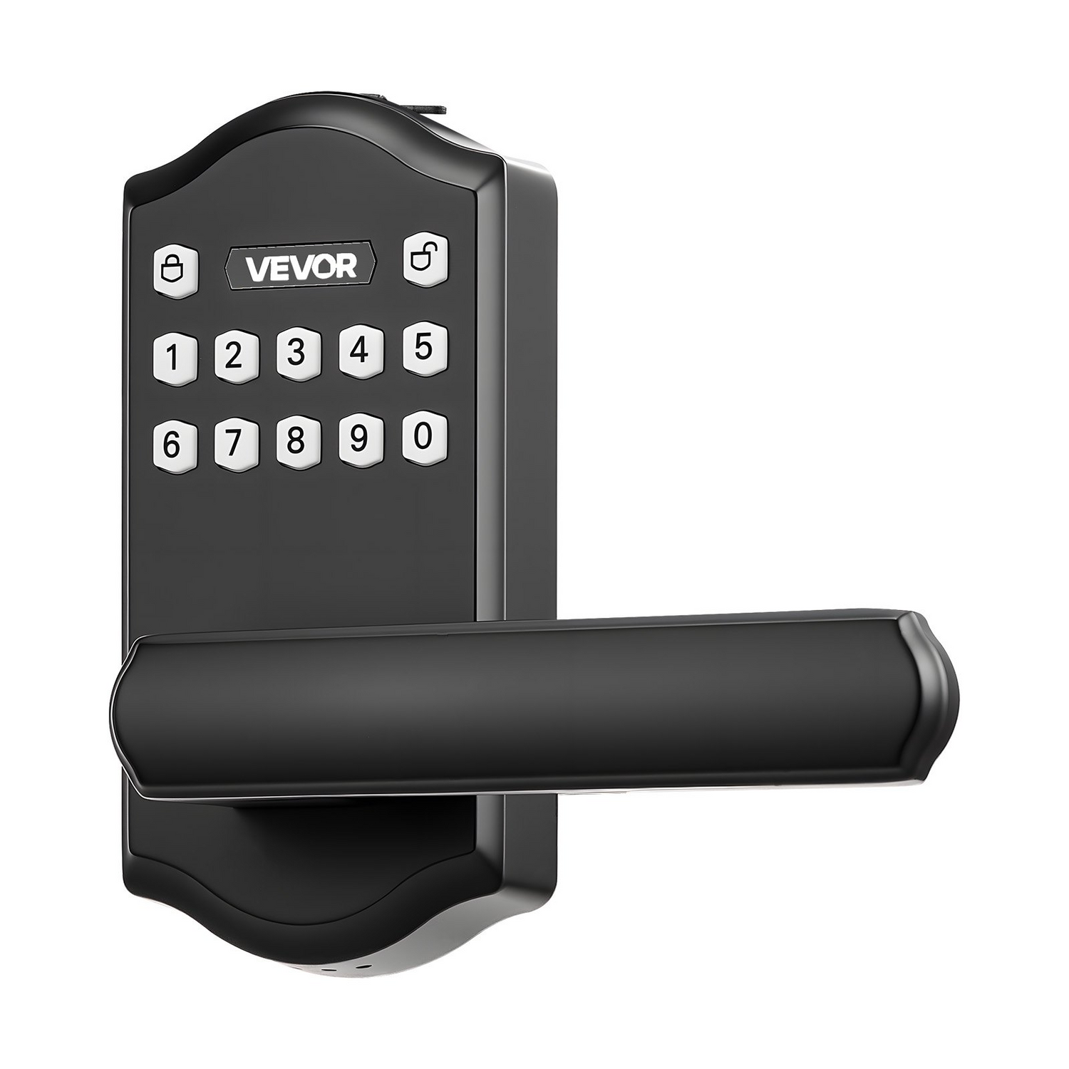 Start2Finish VEVOR matte black keyless entry door lock with handle, keypad, customizable codes, auto lock, and anti-peeking features.