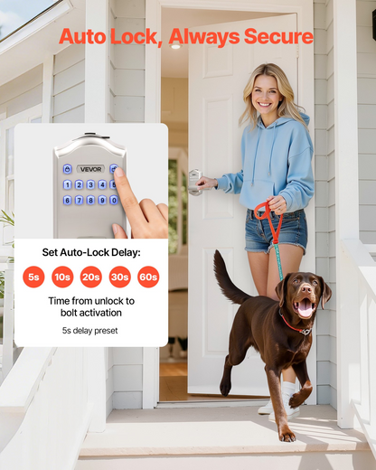 Start2Finish VEVOR keyless entry door lock with handle, satin nickel finish, backlit keypad, customizable codes, auto lock, and anti-peeking features.