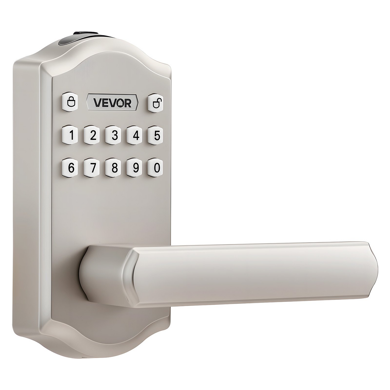 Start2Finish VEVOR keyless entry door lock with satin nickel handle, backlit keypad, customizable codes, auto lock, and anti-peeking feature