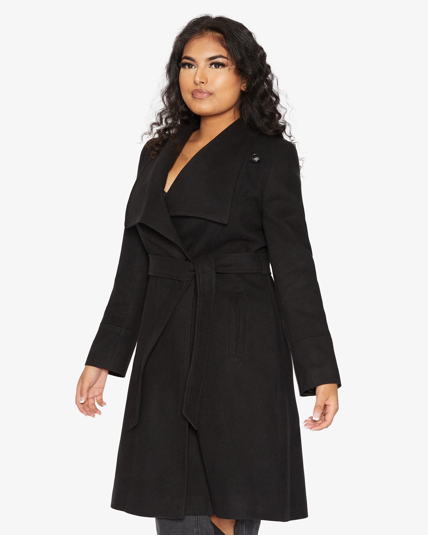 Rose Eleusis waterfall lapel double-breasted duster coat, stylish women&