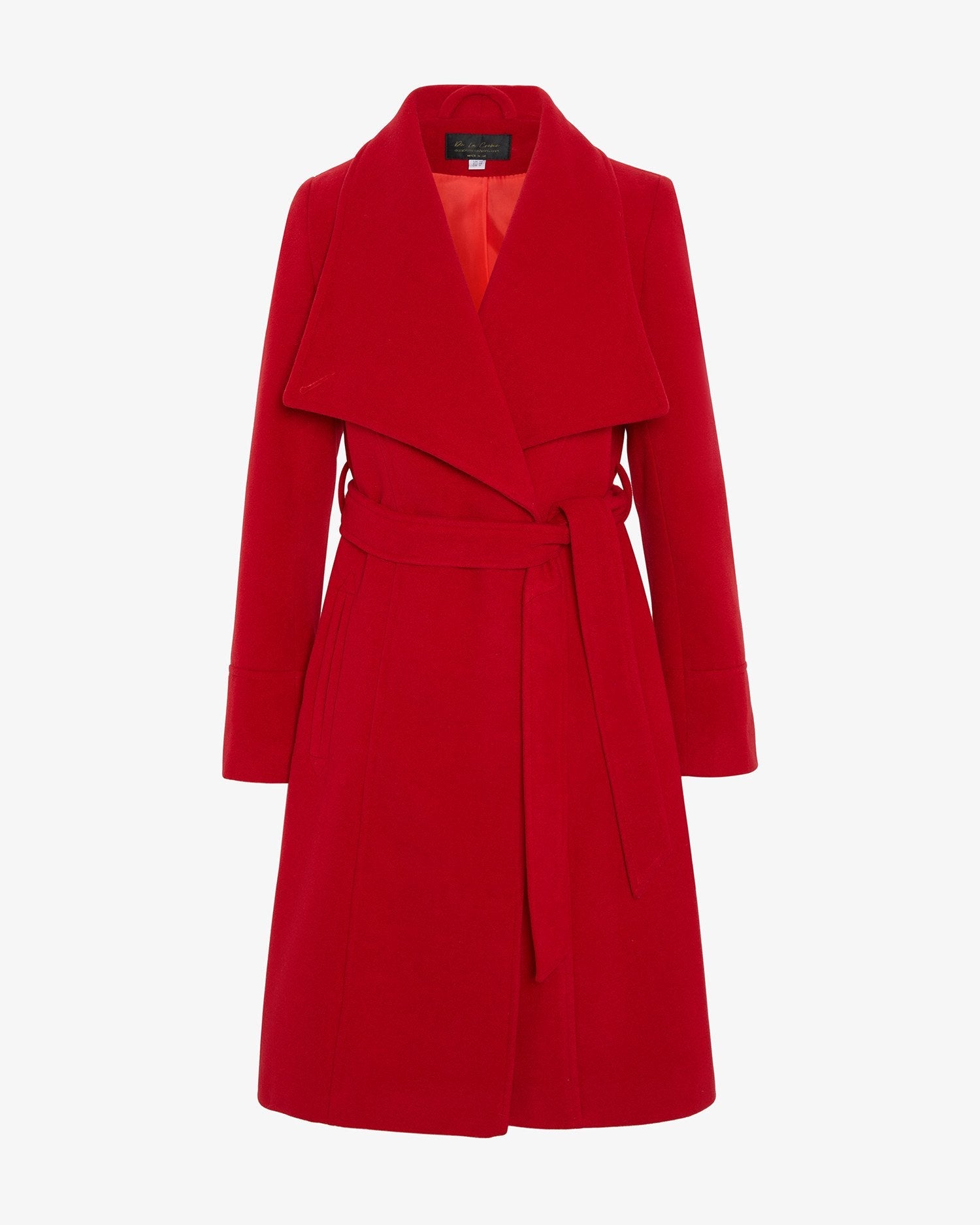 Rose Eleusis waterfall lapel double-breasted duster coat shown on model, featuring flowing fabric and stylish design.