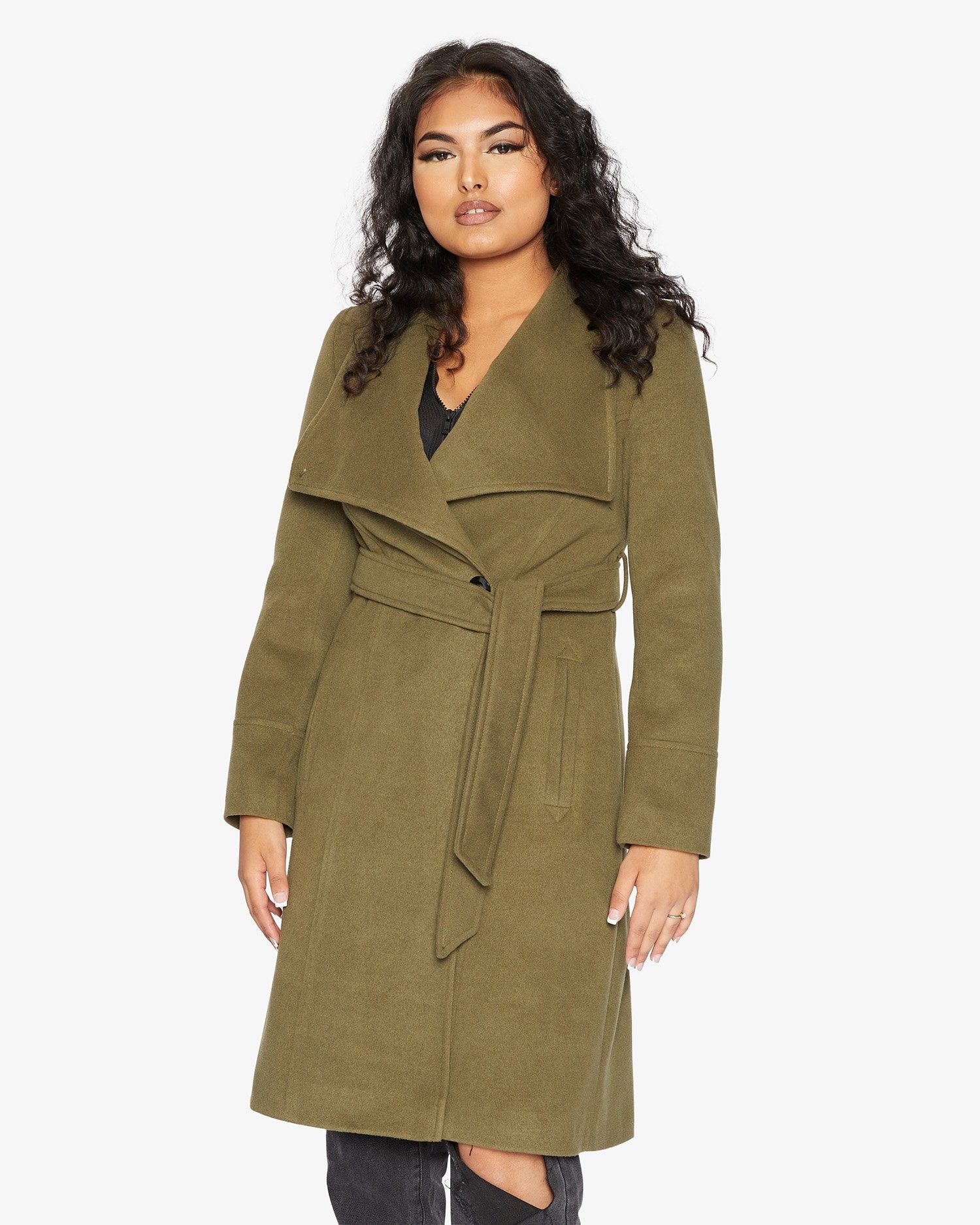 Rose Eleusis waterfall lapel double-breasted duster coat, stylish jacket featuring elegant design and tailored fit.