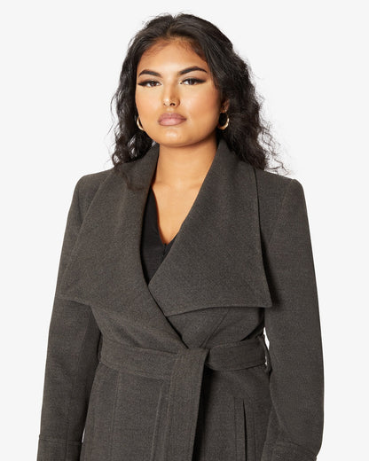 Rose Eleusis waterfall lapel double-breasted duster coat in a stylish jacket with flowing fabric and elegant design.