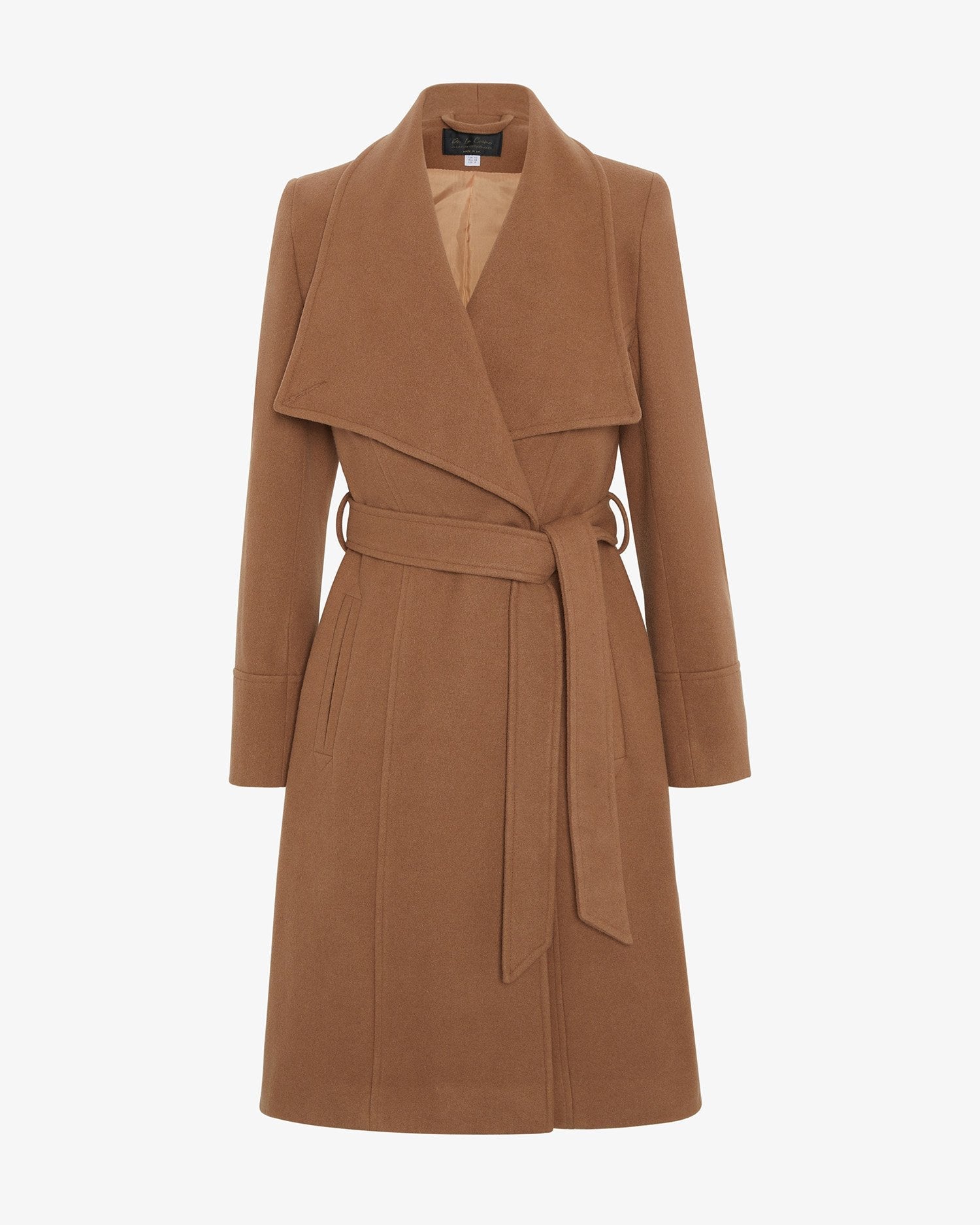 Rose Eleusis waterfall lapel double-breasted duster coat, stylish jacket with flowing fabric and tailored design, front view.