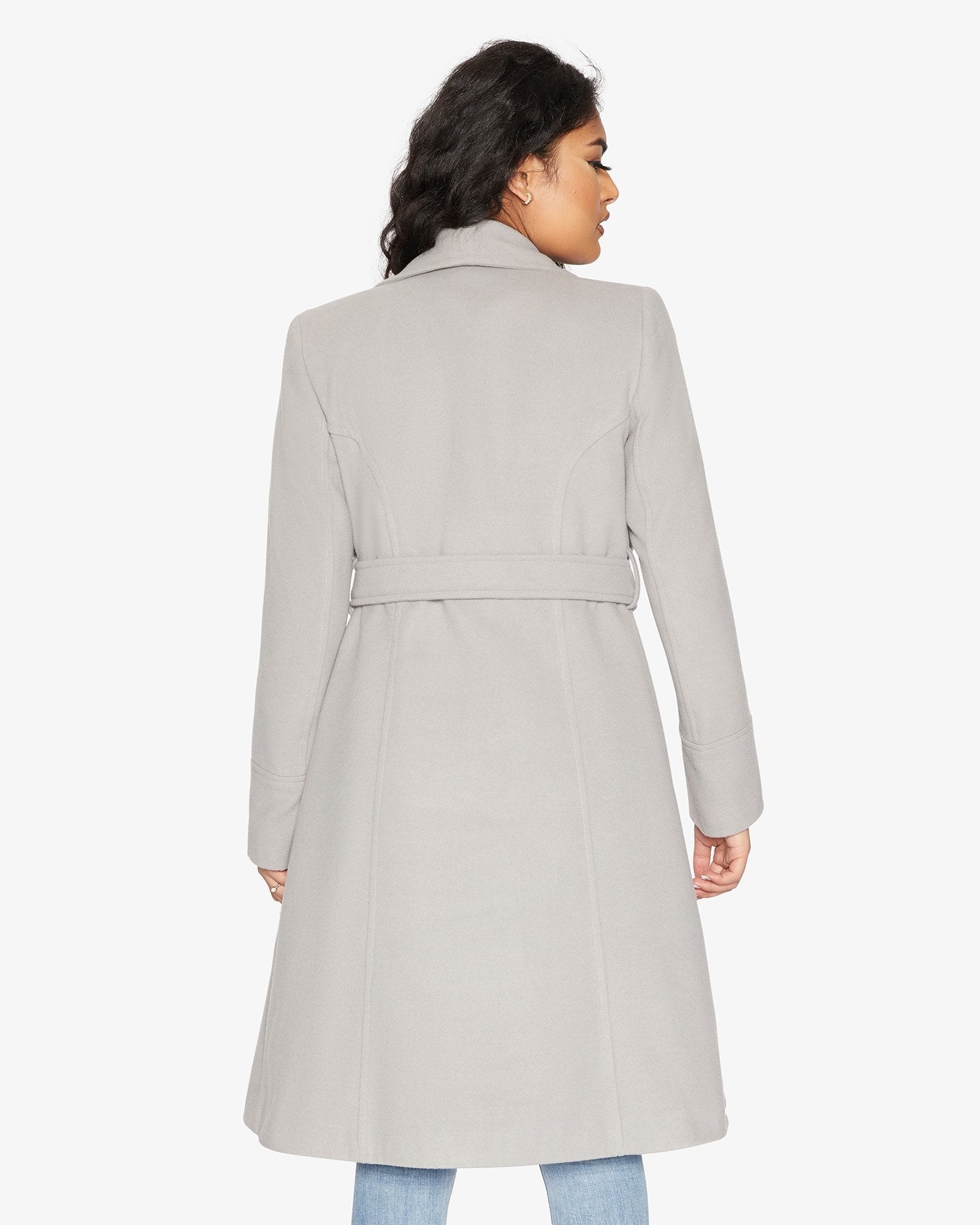 Rose Eleusis waterfall lapel double-breasted duster coat, stylish jacket with flowing design and elegant details.