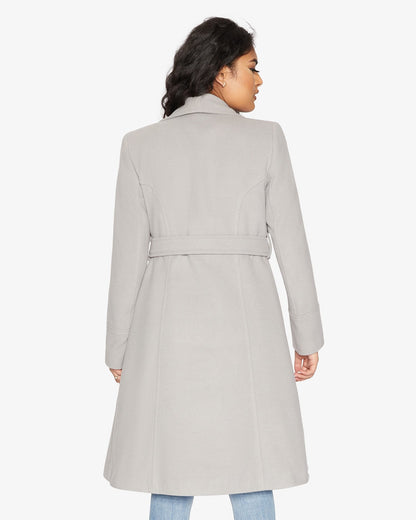 Rose Eleusis waterfall lapel double-breasted duster coat, stylish jacket with flowing design and elegant details.