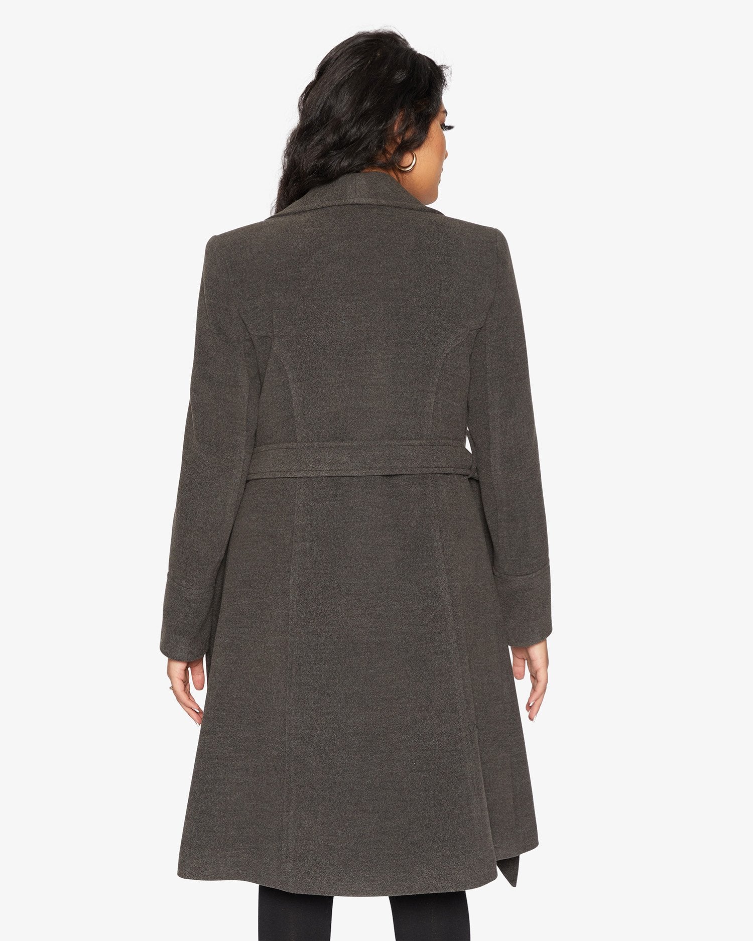 Rose Eleusis waterfall lapel double-breasted duster coat, stylish long jacket with elegant lapel design and tailored fit.