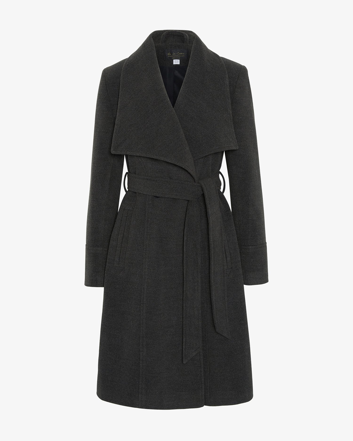 Rose Eleusis waterfall lapel double-breasted duster coat, stylish jacket with flowing lapels and tailored fit, shown on a model.