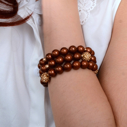 Mocha brown pearl and gold sparkle bracelet set from Start2Finish jewelry with elegant design and shimmering accents.