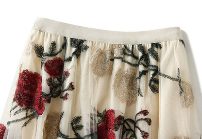 Automotive Jade Icarus Rose Pattern Midi Skirt with floral design, featuring a flowing fabric and midi length style.