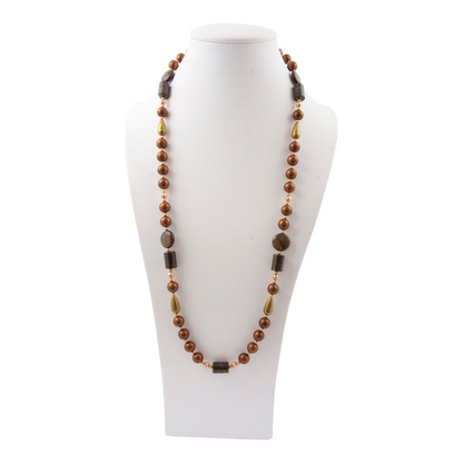 Mocha brown pearl long golden necklace from Start2Finish, featuring elegant beads and a stylish jewelry design.