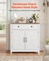 White farmhouse coffee bar cabinet with barn doors, drawer, and sideboard design, ideal for living room, entryway, or kitchen.