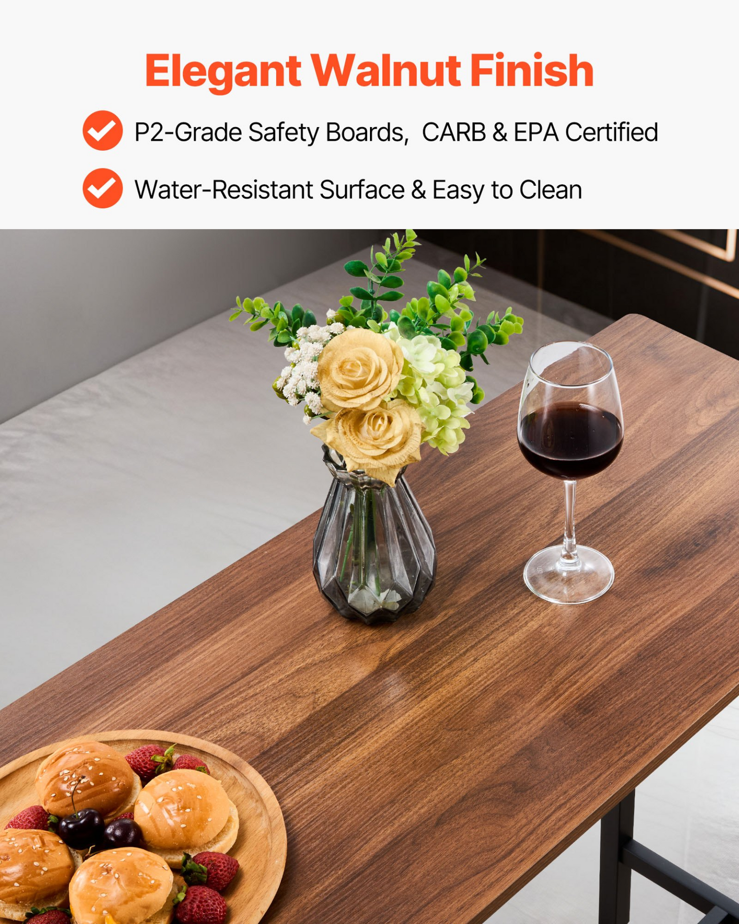Rustic brown VEVOR 3-piece bar table set with two stools, rectangular pub tables with rounded edges for office or breakfast use