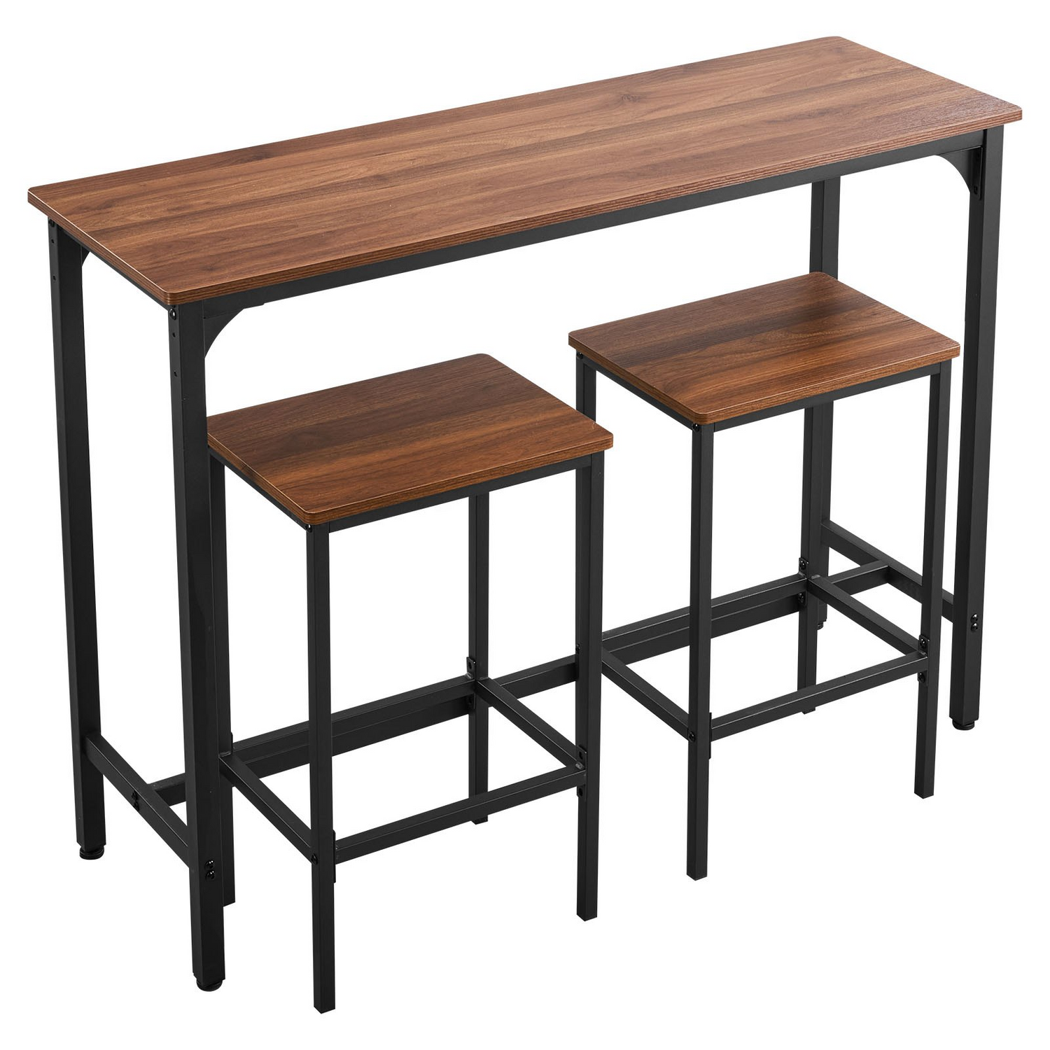 Start2Finish VEVOR 3-piece bar table set with two stools, rustic brown finish, rounded edges, ideal for office or breakfast nook.