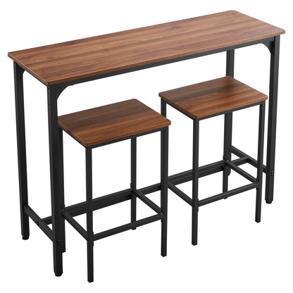 Start2Finish VEVOR 3-piece bar table set with two stools, rustic brown finish, rounded edges, ideal for office or breakfast nook.