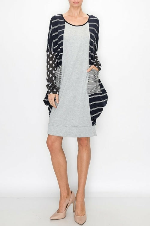 Yellow Hera color block long sleeve dress with a pocket, featuring vibrant patterns and comfortable fit.