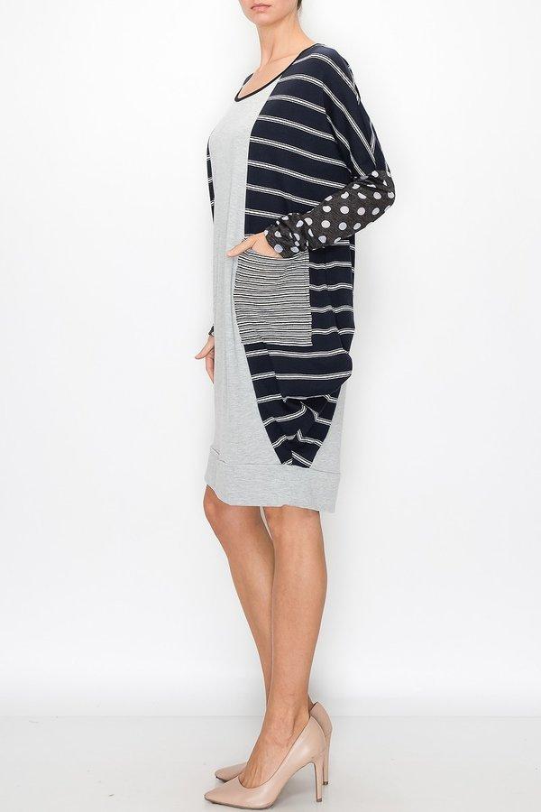 Yellow Hera color block long sleeve dress with pocket, featuring a stylish design and casual fit, perfect for everyday wear.