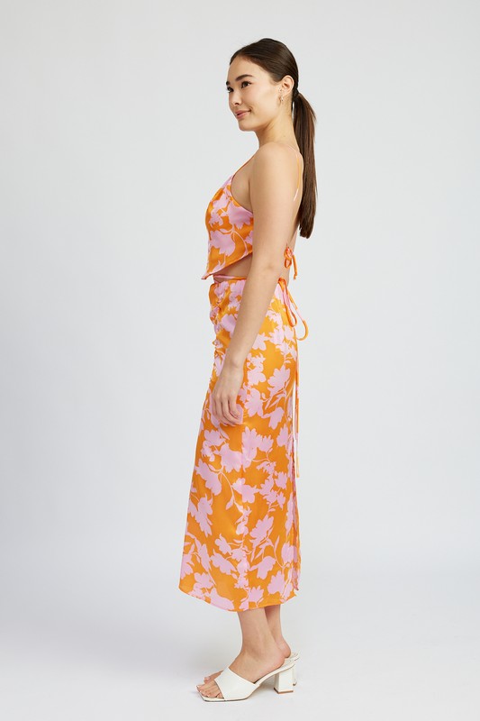 Jade Icarus ruched maxi skirt with waist drawstring, featuring a flowing fabric and stylish design, ideal for casual wear.
