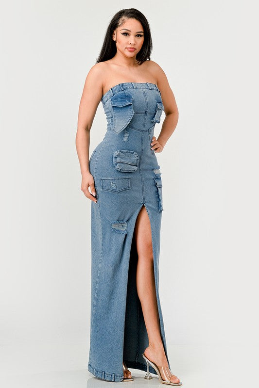 Urban Chic Denim Gown automotive model by Jade Icarus featuring a sleek, stylish denim-inspired exterior design.