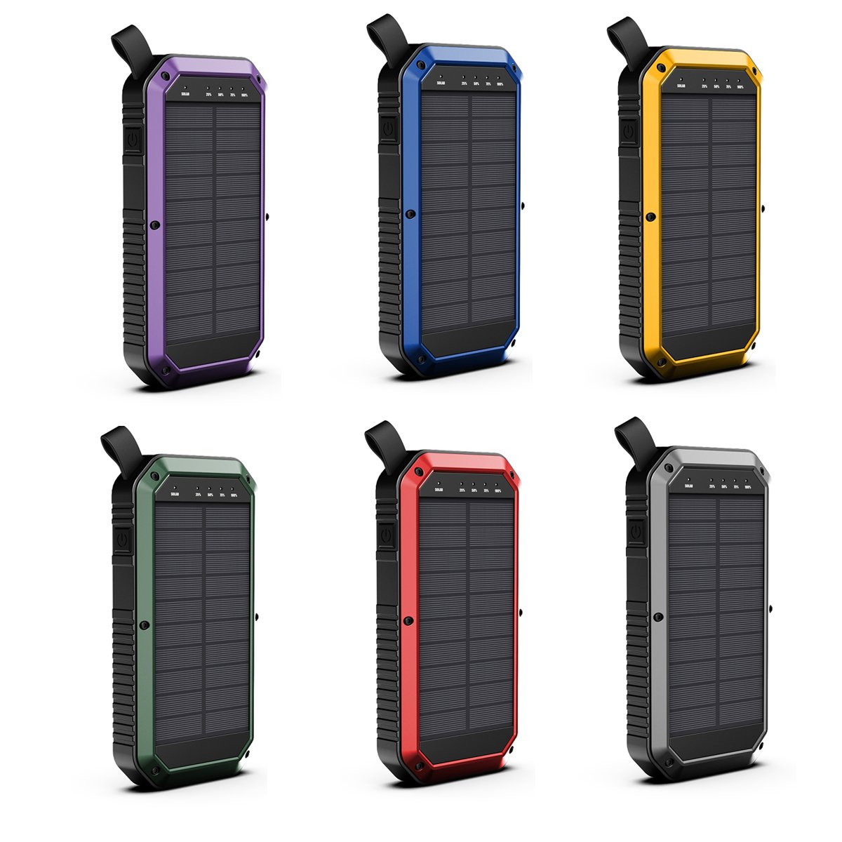 Salmon Lucky Sun Chaser Mini Solar Powered Wireless Phone Charger 10,000mAh, compact tech accessory with solar panel and USB ports.