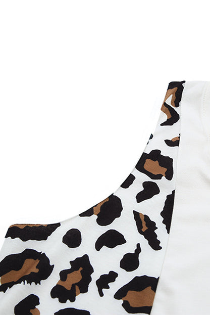 Harlequin Daisy leopard splicing tank top with crisscross design, sleeveless, stylish bath and beauty apparel in animal print.