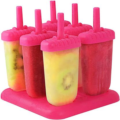 Set of six reusable Pear Daisy popsicle molds for making homemade ice cream and ice pops in a home and garden setting.