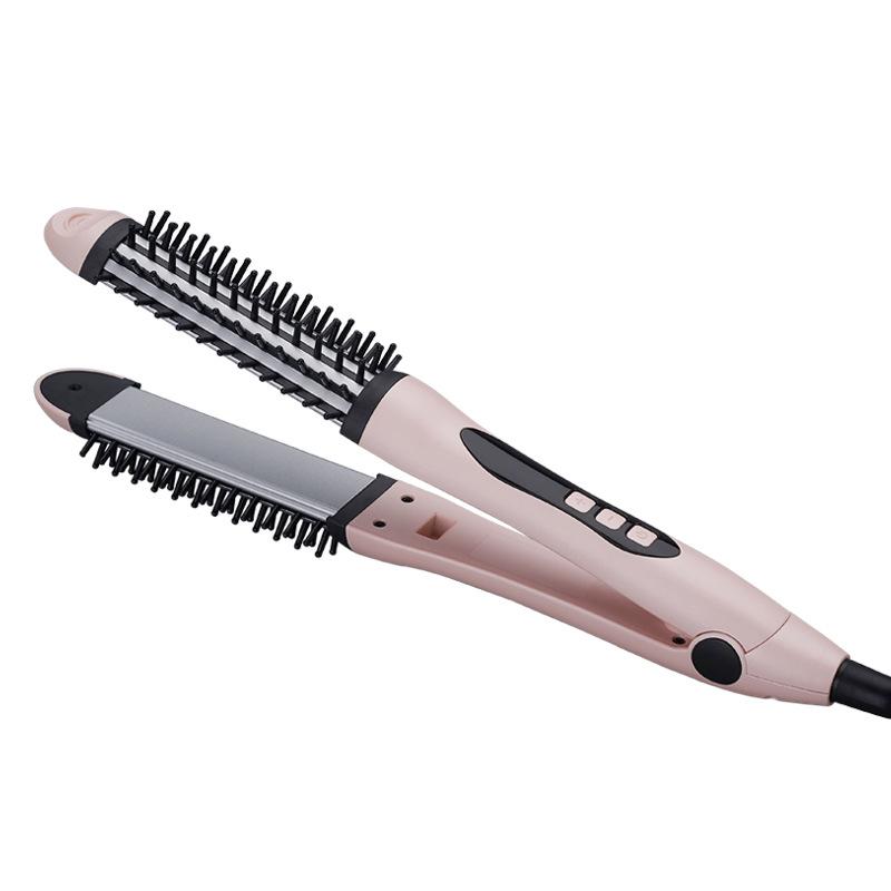 Maroon Asteria 2-in-1 hair straightener with built-in comb for sleek, straight hair styling and easy hair grooming.