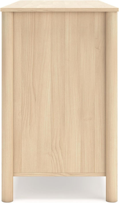 Light brown Peach Maple six-drawer bedroom dresser with ample storage and sleek design, shown in a modern bedroom setting.