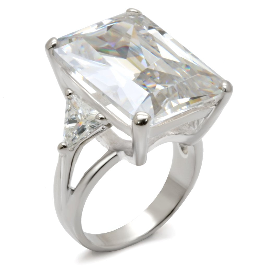 High-polished 925 sterling silver ring with AAA grade cubic zirconia by Turquoise Tiger, showcasing a detailed, shiny design.