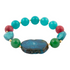 Jeweled blue agate chunky golden stretch bracelet with sparkling stones and gold-toned accents, jewelry accessory.