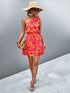 Women’s summer one-shoulder flowy short dress by Jade Icarus, featuring lightweight fabric and stylish design.