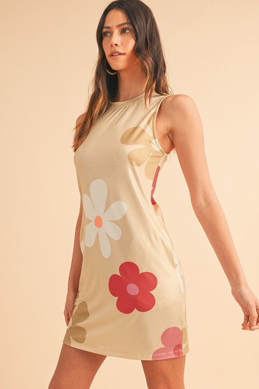 Jade Icarus Daisy Flower Print Tank Dress for women, featuring a sleeveless design with vibrant daisy floral pattern.